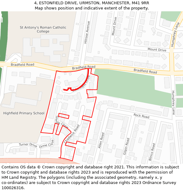 4, ESTONFIELD DRIVE, URMSTON, MANCHESTER, M41 9RR: Location map and indicative extent of plot