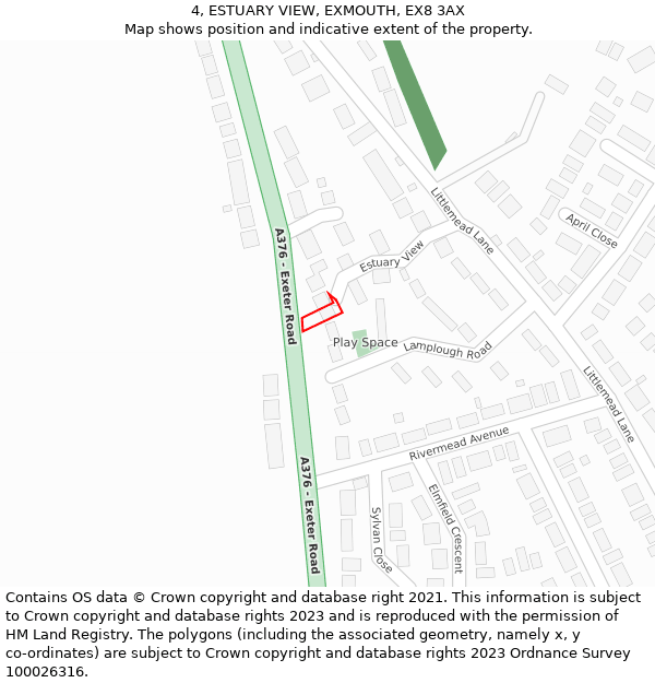 4, ESTUARY VIEW, EXMOUTH, EX8 3AX: Location map and indicative extent of plot