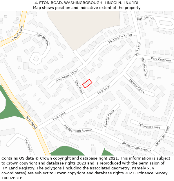 4, ETON ROAD, WASHINGBOROUGH, LINCOLN, LN4 1DL: Location map and indicative extent of plot