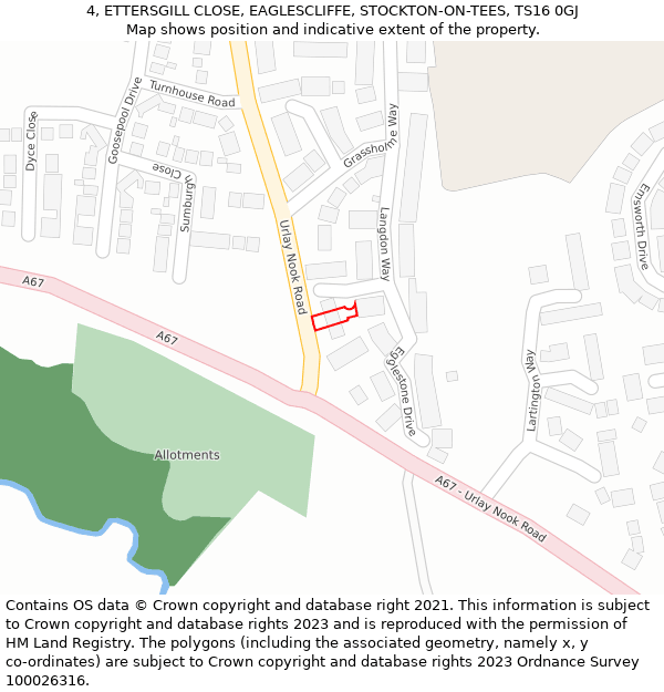 4, ETTERSGILL CLOSE, EAGLESCLIFFE, STOCKTON-ON-TEES, TS16 0GJ: Location map and indicative extent of plot