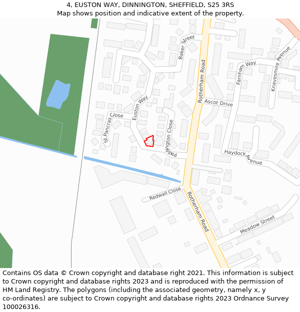 4, EUSTON WAY, DINNINGTON, SHEFFIELD, S25 3RS: Location map and indicative extent of plot