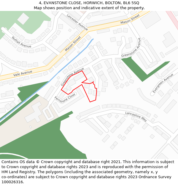 4, EVANSTONE CLOSE, HORWICH, BOLTON, BL6 5SQ: Location map and indicative extent of plot
