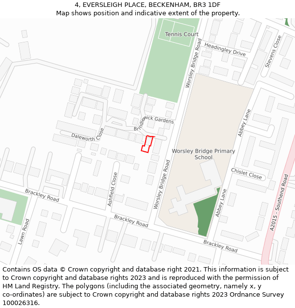 4, EVERSLEIGH PLACE, BECKENHAM, BR3 1DF: Location map and indicative extent of plot