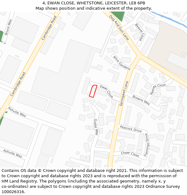 4, EWAN CLOSE, WHETSTONE, LEICESTER, LE8 6PB: Location map and indicative extent of plot