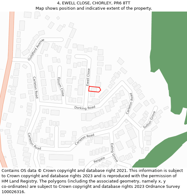 4, EWELL CLOSE, CHORLEY, PR6 8TT: Location map and indicative extent of plot