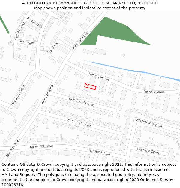 4, EXFORD COURT, MANSFIELD WOODHOUSE, MANSFIELD, NG19 8UD: Location map and indicative extent of plot