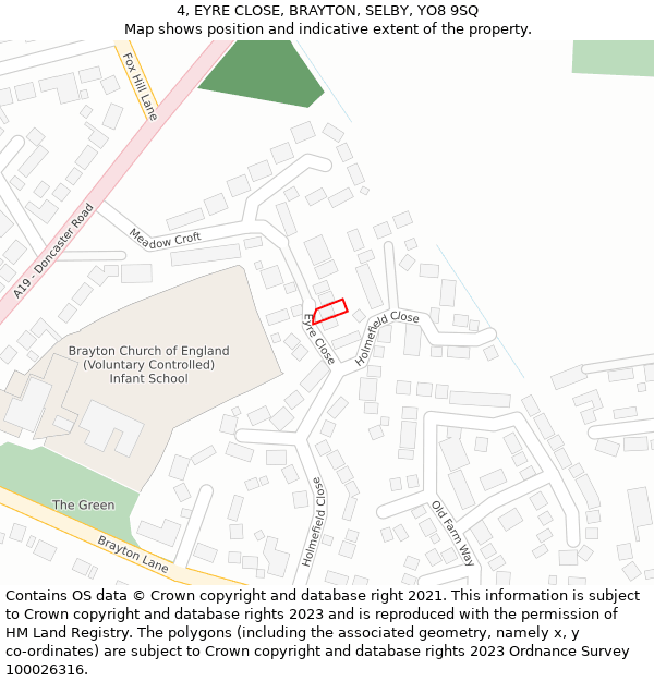 4, EYRE CLOSE, BRAYTON, SELBY, YO8 9SQ: Location map and indicative extent of plot