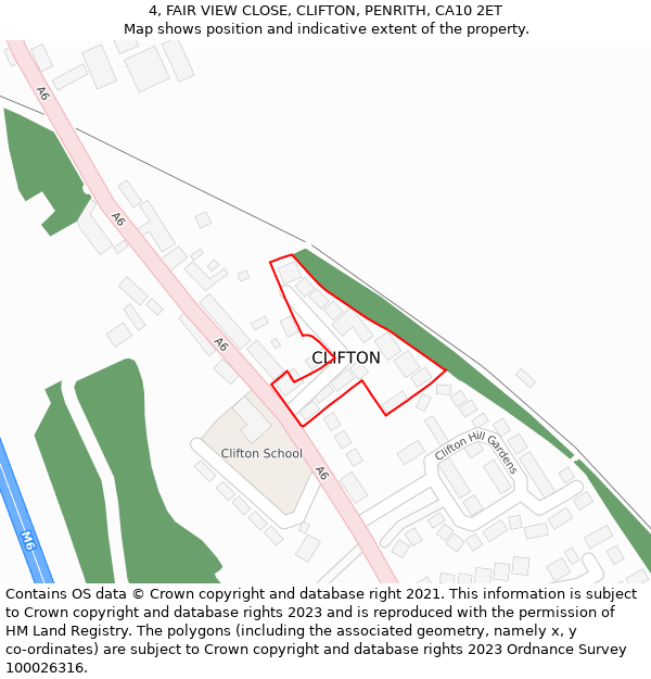 4, FAIR VIEW CLOSE, CLIFTON, PENRITH, CA10 2ET: Location map and indicative extent of plot