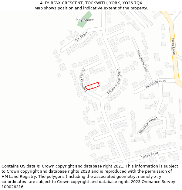 4, FAIRFAX CRESCENT, TOCKWITH, YORK, YO26 7QX: Location map and indicative extent of plot