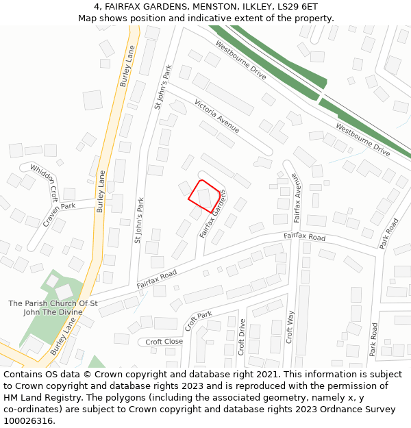 4, FAIRFAX GARDENS, MENSTON, ILKLEY, LS29 6ET: Location map and indicative extent of plot