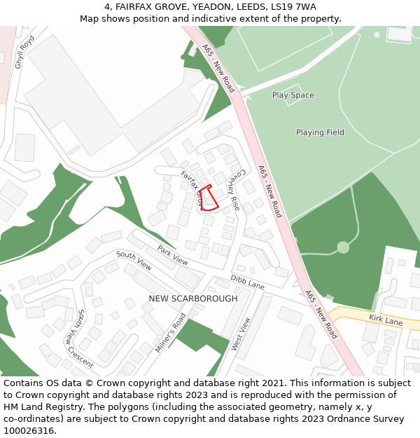 4, FAIRFAX GROVE, YEADON, LEEDS, LS19 7WA: Location map and indicative extent of plot