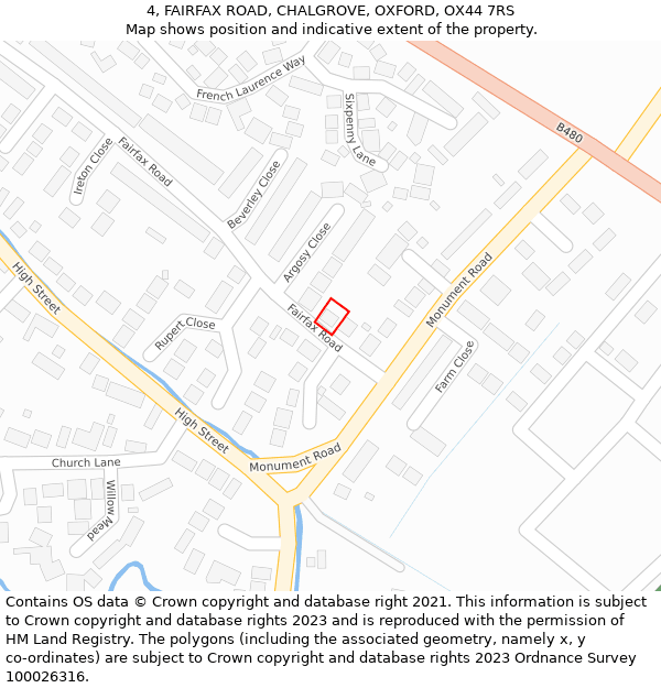 4, FAIRFAX ROAD, CHALGROVE, OXFORD, OX44 7RS: Location map and indicative extent of plot