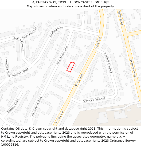 4, FAIRFAX WAY, TICKHILL, DONCASTER, DN11 9JR: Location map and indicative extent of plot