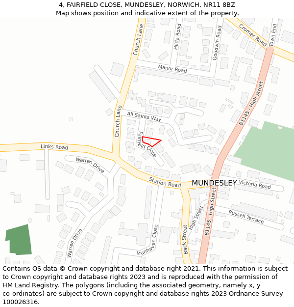 4, FAIRFIELD CLOSE, MUNDESLEY, NORWICH, NR11 8BZ: Location map and indicative extent of plot