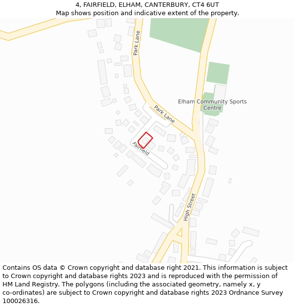 4, FAIRFIELD, ELHAM, CANTERBURY, CT4 6UT: Location map and indicative extent of plot