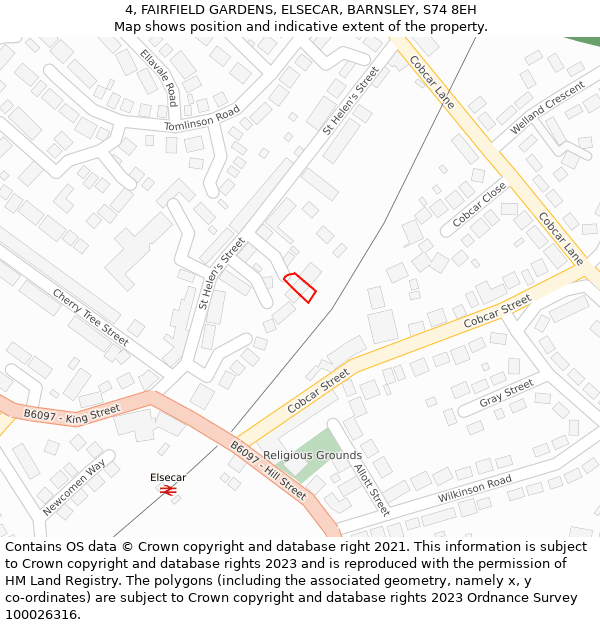 4, FAIRFIELD GARDENS, ELSECAR, BARNSLEY, S74 8EH: Location map and indicative extent of plot