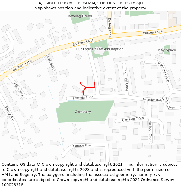 4, FAIRFIELD ROAD, BOSHAM, CHICHESTER, PO18 8JH: Location map and indicative extent of plot