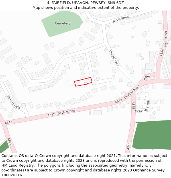 4, FAIRFIELD, UPAVON, PEWSEY, SN9 6DZ: Location map and indicative extent of plot