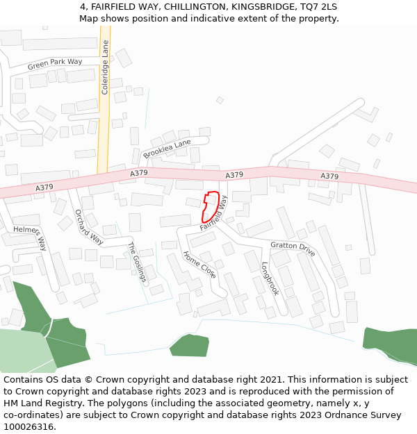 4, FAIRFIELD WAY, CHILLINGTON, KINGSBRIDGE, TQ7 2LS: Location map and indicative extent of plot