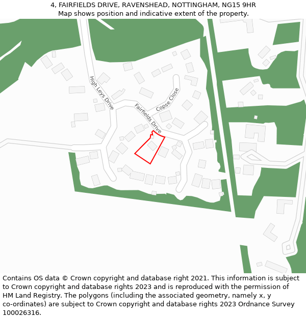 4, FAIRFIELDS DRIVE, RAVENSHEAD, NOTTINGHAM, NG15 9HR: Location map and indicative extent of plot
