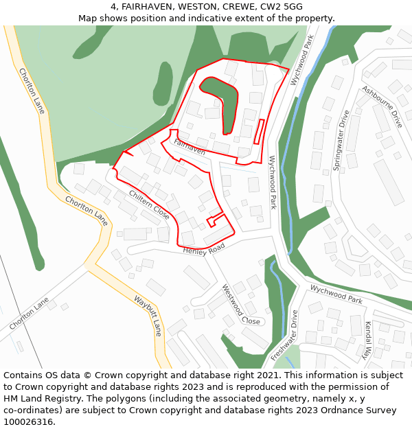 4, FAIRHAVEN, WESTON, CREWE, CW2 5GG: Location map and indicative extent of plot