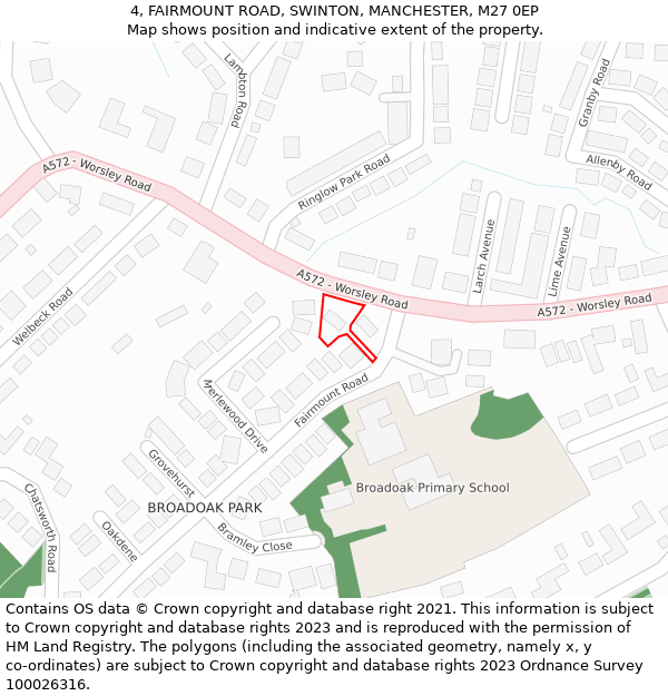 4, FAIRMOUNT ROAD, SWINTON, MANCHESTER, M27 0EP: Location map and indicative extent of plot