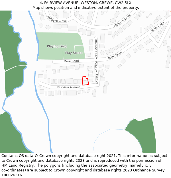 4, FAIRVIEW AVENUE, WESTON, CREWE, CW2 5LX: Location map and indicative extent of plot