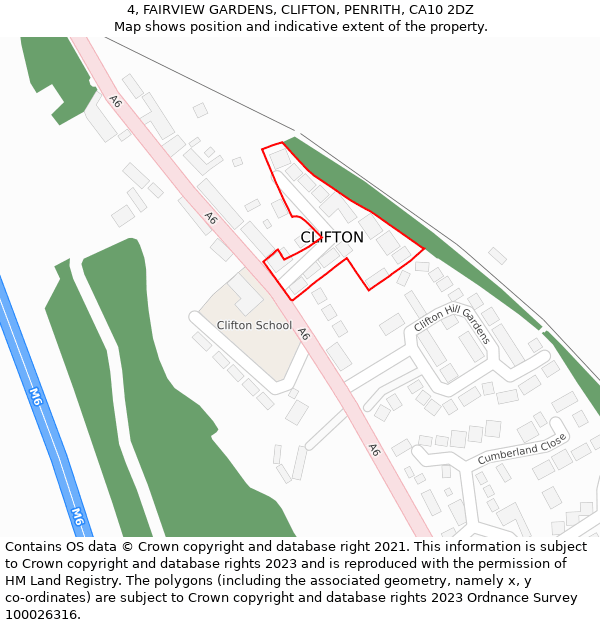 4, FAIRVIEW GARDENS, CLIFTON, PENRITH, CA10 2DZ: Location map and indicative extent of plot