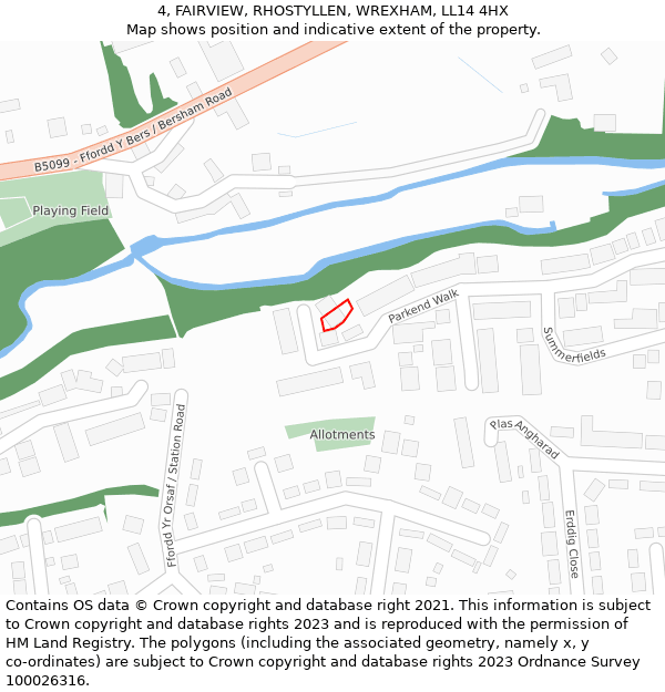 4, FAIRVIEW, RHOSTYLLEN, WREXHAM, LL14 4HX: Location map and indicative extent of plot