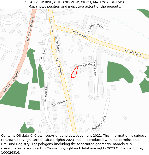 4, FAIRVIEW RISE, CULLAND VIEW, CRICH, MATLOCK, DE4 5DA: Location map and indicative extent of plot