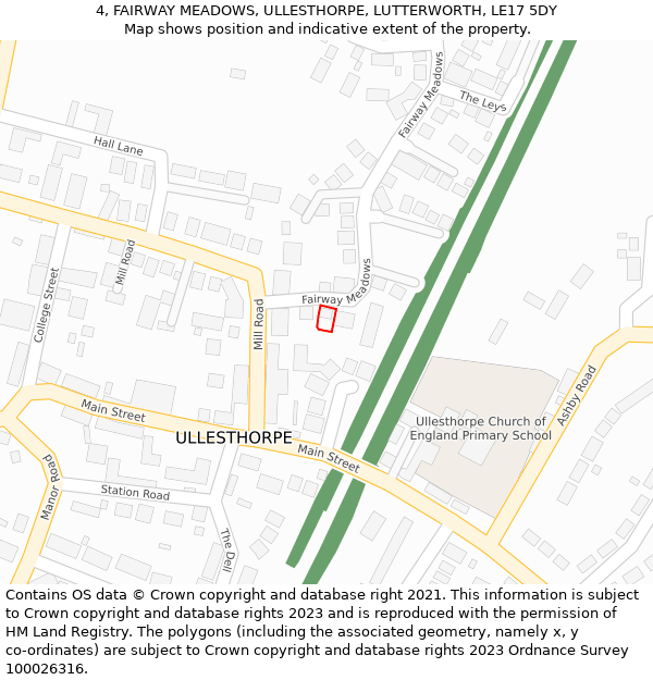 4, FAIRWAY MEADOWS, ULLESTHORPE, LUTTERWORTH, LE17 5DY: Location map and indicative extent of plot