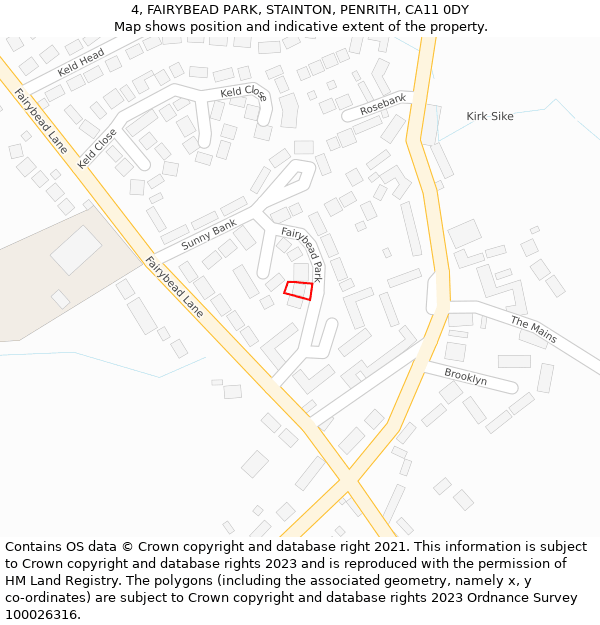 4, FAIRYBEAD PARK, STAINTON, PENRITH, CA11 0DY: Location map and indicative extent of plot