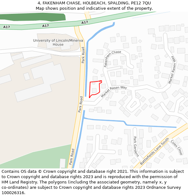 4, FAKENHAM CHASE, HOLBEACH, SPALDING, PE12 7QU: Location map and indicative extent of plot