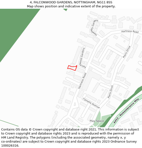 4, FALCONWOOD GARDENS, NOTTINGHAM, NG11 8SS: Location map and indicative extent of plot