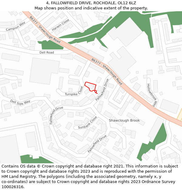 4, FALLOWFIELD DRIVE, ROCHDALE, OL12 6LZ: Location map and indicative extent of plot