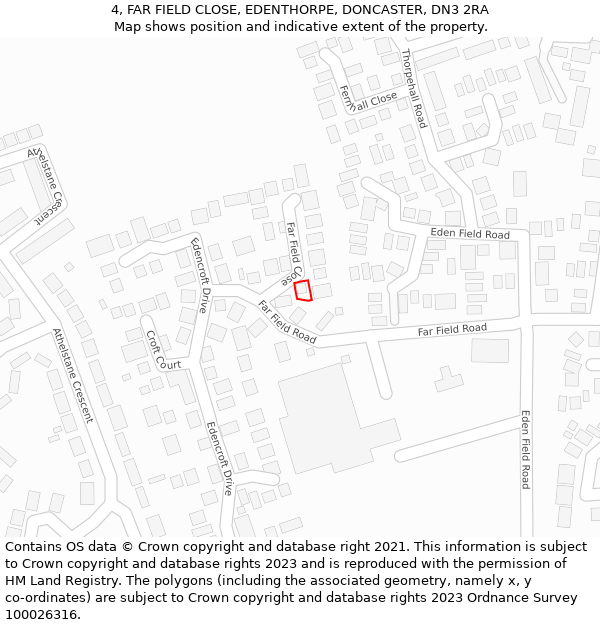 4, FAR FIELD CLOSE, EDENTHORPE, DONCASTER, DN3 2RA: Location map and indicative extent of plot