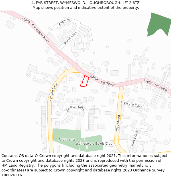 4, FAR STREET, WYMESWOLD, LOUGHBOROUGH, LE12 6TZ: Location map and indicative extent of plot