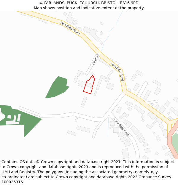 4, FARLANDS, PUCKLECHURCH, BRISTOL, BS16 9PD: Location map and indicative extent of plot