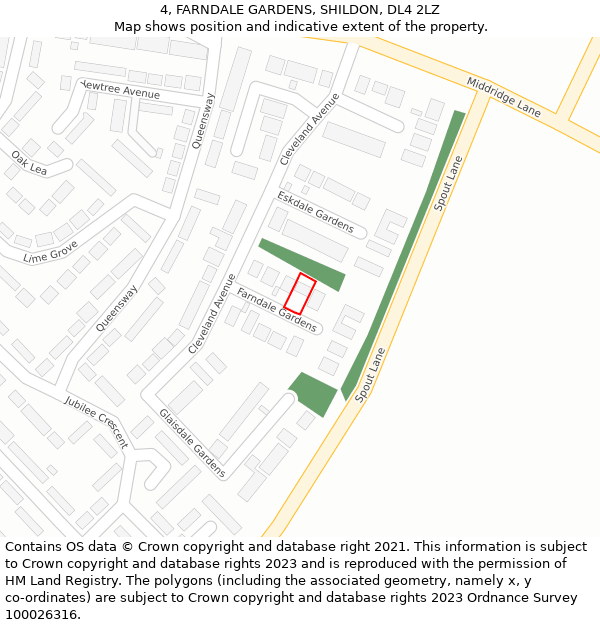 4, FARNDALE GARDENS, SHILDON, DL4 2LZ: Location map and indicative extent of plot