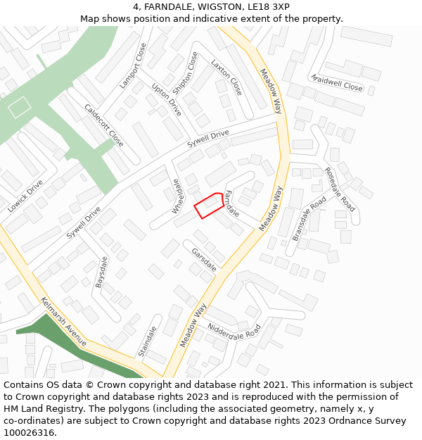 4, FARNDALE, WIGSTON, LE18 3XP: Location map and indicative extent of plot