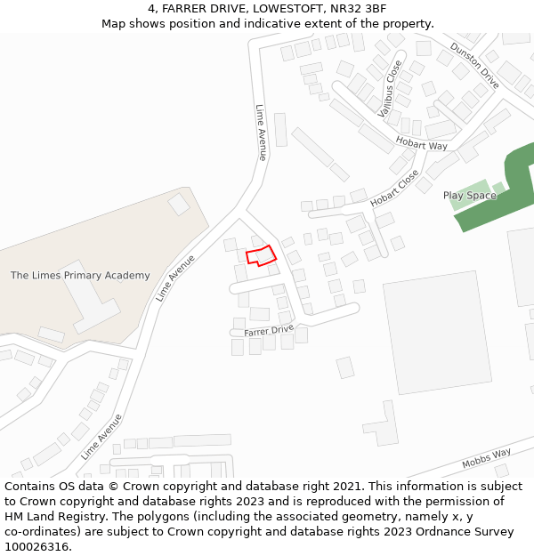 4, FARRER DRIVE, LOWESTOFT, NR32 3BF: Location map and indicative extent of plot