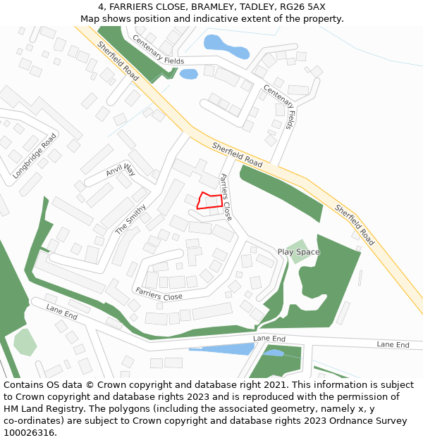 4, FARRIERS CLOSE, BRAMLEY, TADLEY, RG26 5AX: Location map and indicative extent of plot
