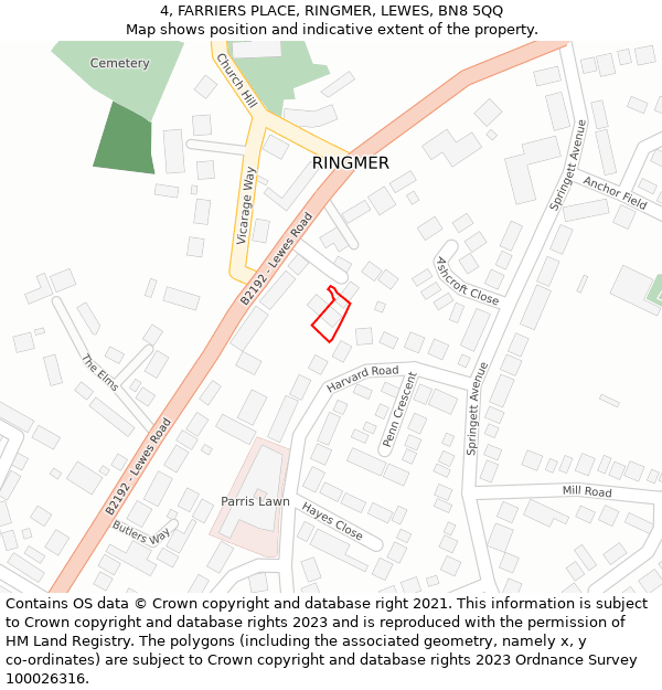 4, FARRIERS PLACE, RINGMER, LEWES, BN8 5QQ: Location map and indicative extent of plot