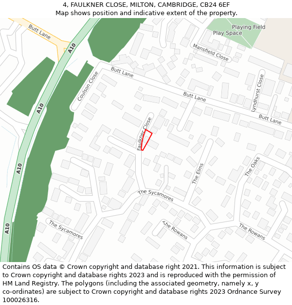 4, FAULKNER CLOSE, MILTON, CAMBRIDGE, CB24 6EF: Location map and indicative extent of plot