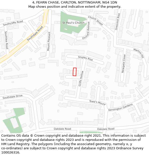 4, FEARN CHASE, CARLTON, NOTTINGHAM, NG4 1DN: Location map and indicative extent of plot