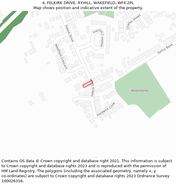 4, FELKIRK DRIVE, RYHILL, WAKEFIELD, WF4 2PL: Location map and indicative extent of plot