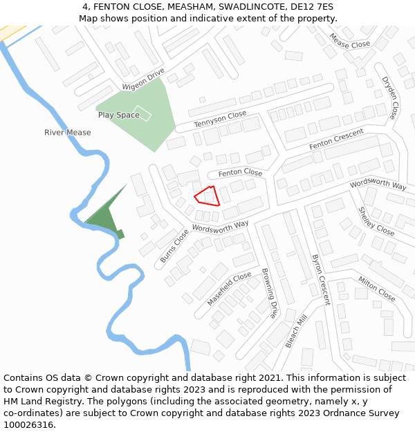 4, FENTON CLOSE, MEASHAM, SWADLINCOTE, DE12 7ES: Location map and indicative extent of plot