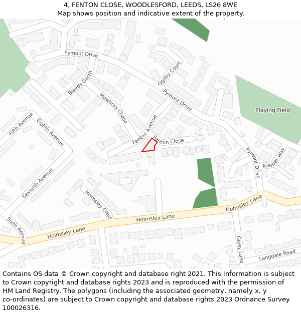 4, FENTON CLOSE, WOODLESFORD, LEEDS, LS26 8WE: Location map and indicative extent of plot