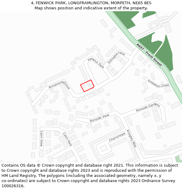 4, FENWICK PARK, LONGFRAMLINGTON, MORPETH, NE65 8ES: Location map and indicative extent of plot