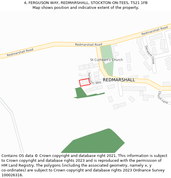 4, FERGUSON WAY, REDMARSHALL, STOCKTON-ON-TEES, TS21 1FB: Location map and indicative extent of plot